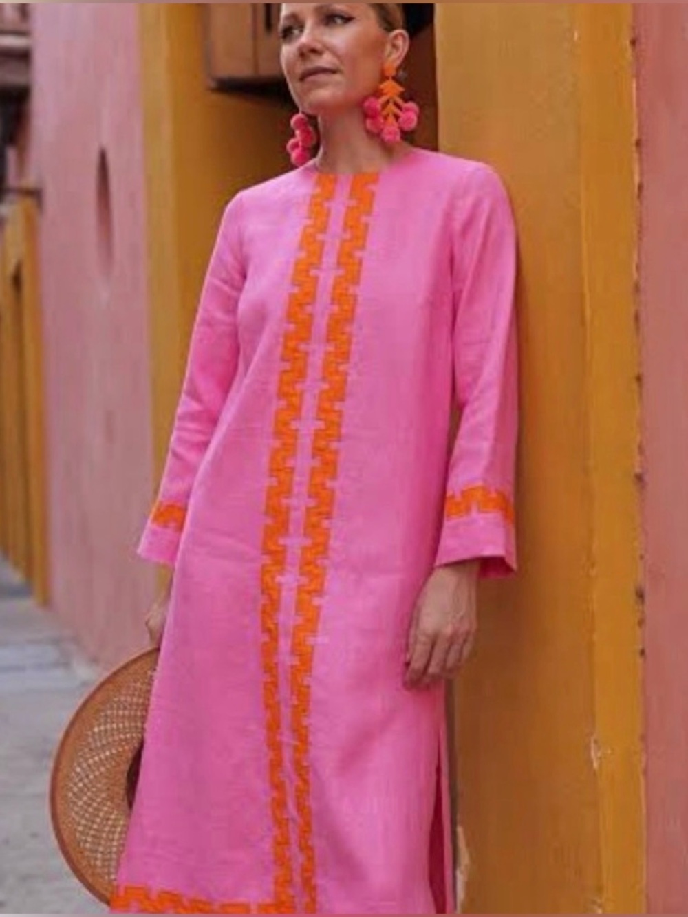 Tuckernuck x Atlantic-Pacific Linen Hartman Midi Dress Peony‎ Pink & Tangerine S - Picture 3 of 8